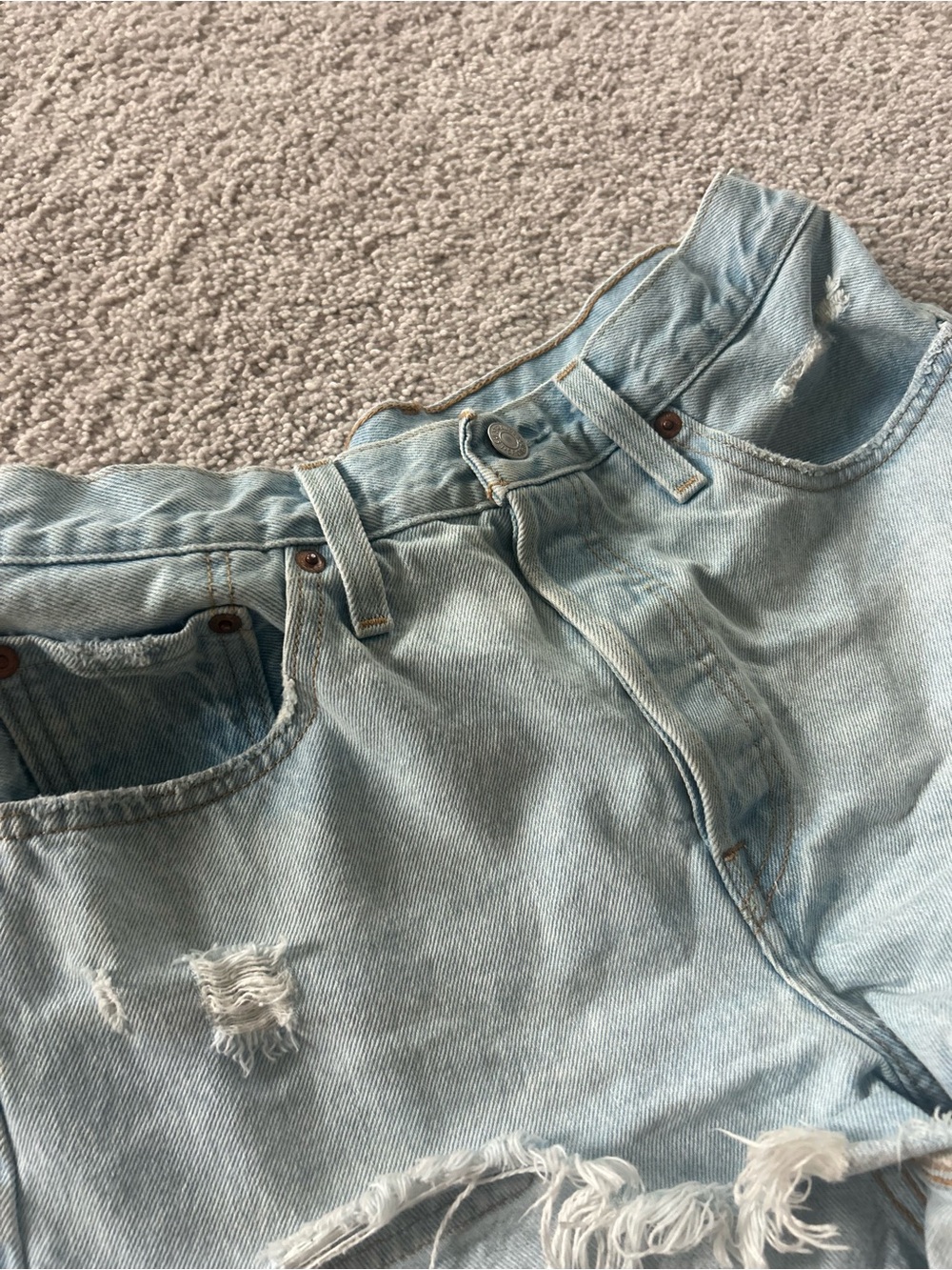 Levi's 501 original Light Blue Distressed High-Rise Denim Shorts - Picture 4 of 8